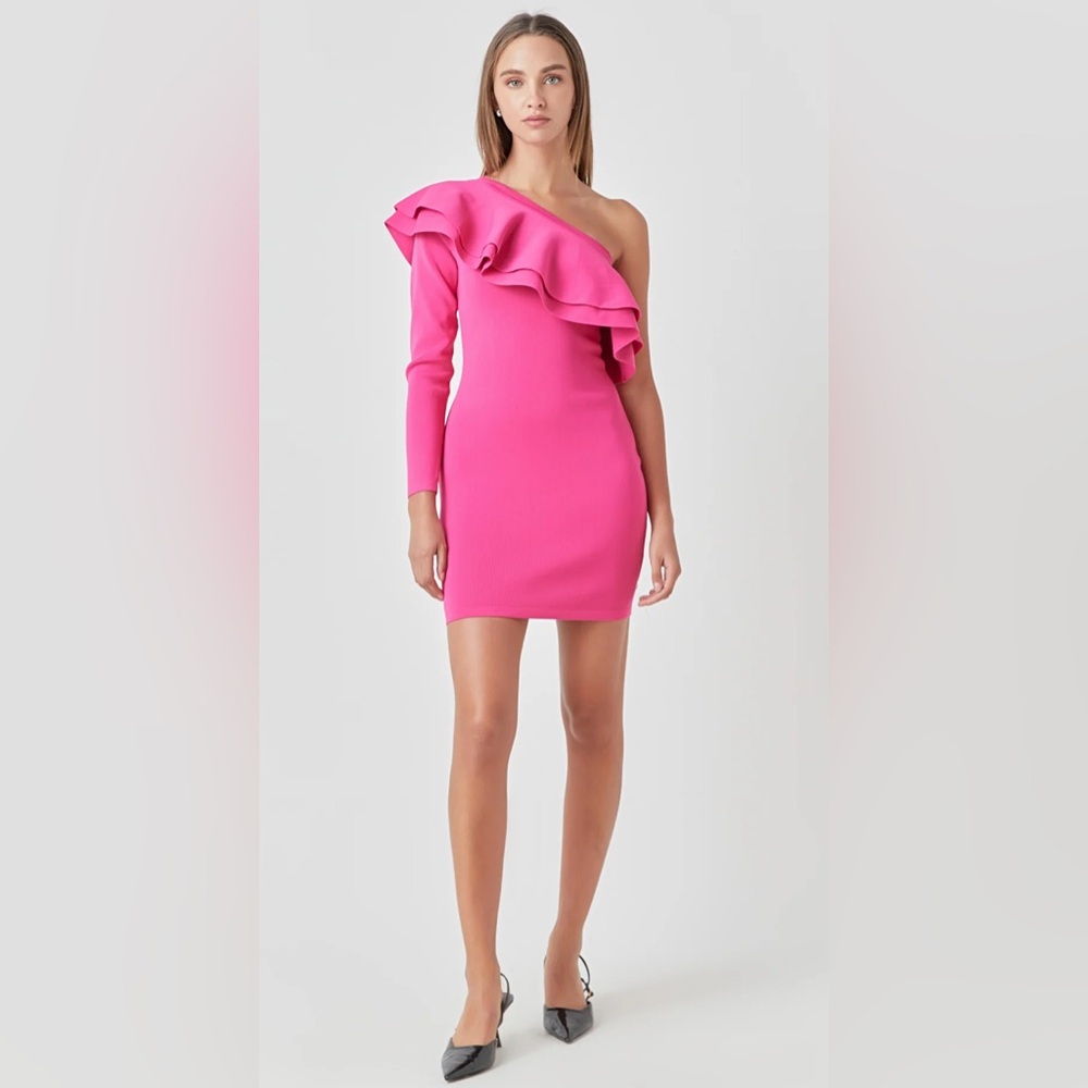 Endless Rose Rayon Blend One-Shoulder Knitted Mini Dress Size M